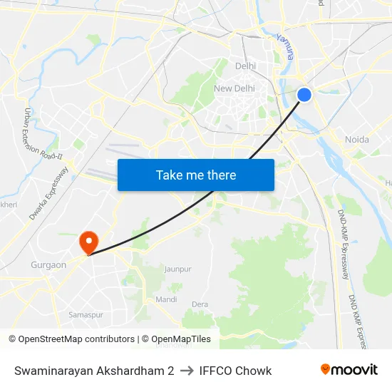 Swaminarayan Akshardham 2 to IFFCO Chowk map