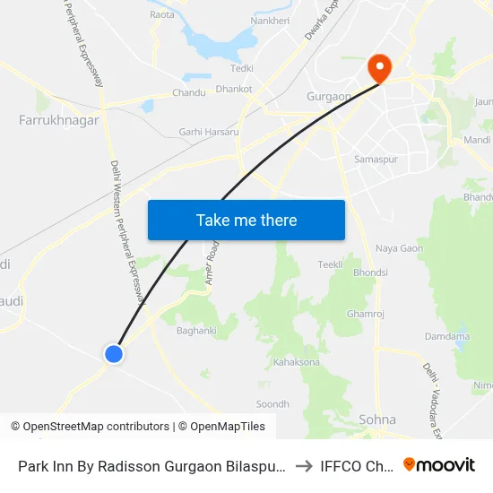 Park Inn By Radisson Gurgaon Bilaspur Manesar to IFFCO Chowk map