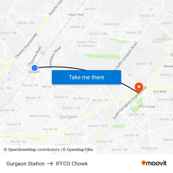 Gurgaon Station to IFFCO Chowk map