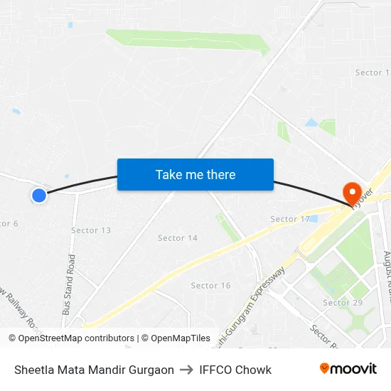Sheetla Mata Mandir Gurgaon to IFFCO Chowk map