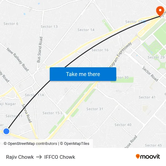 Rajiv Chowk to IFFCO Chowk map