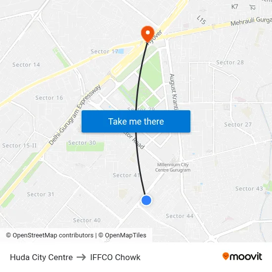 Huda City Centre to IFFCO Chowk map