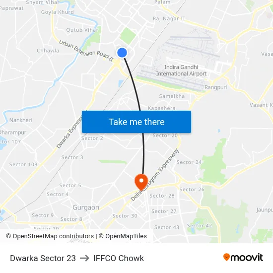 द्वारका सेक्टर 23 to इफको चौक map