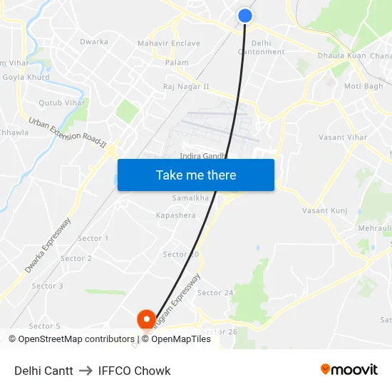 दिल्ली कैंट to इफको चौक map