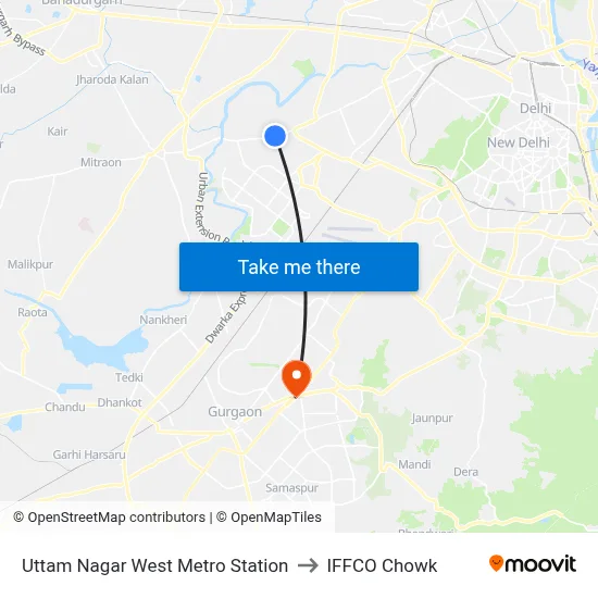 Uttam Nagar West Metro Station to IFFCO Chowk map