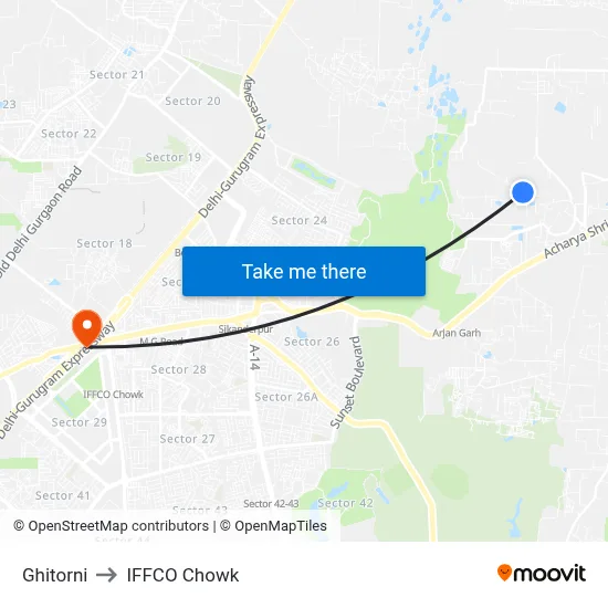 Ghitorni to IFFCO Chowk map