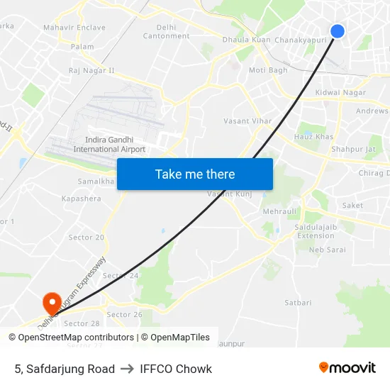 5, Safdarjung Road to IFFCO Chowk map