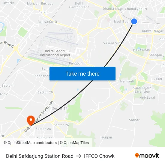 Delhi Safdarjung Station Road to IFFCO Chowk map