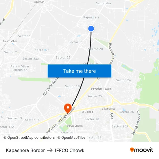 Kapashera Border to IFFCO Chowk map