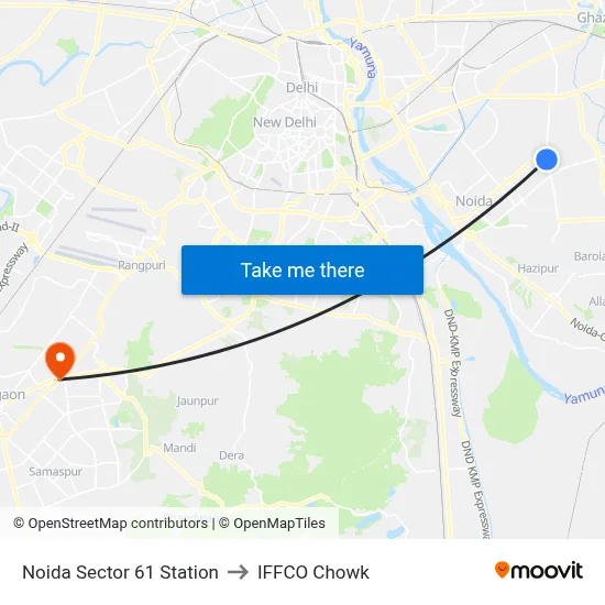 Noida Sector 61 Station to IFFCO Chowk map