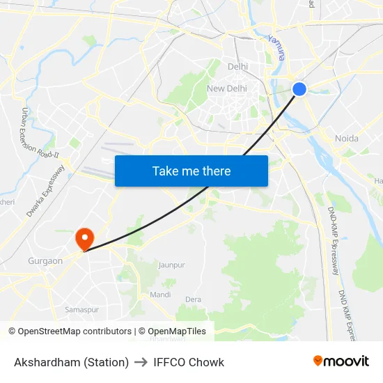Akshardham (Station) to IFFCO Chowk map