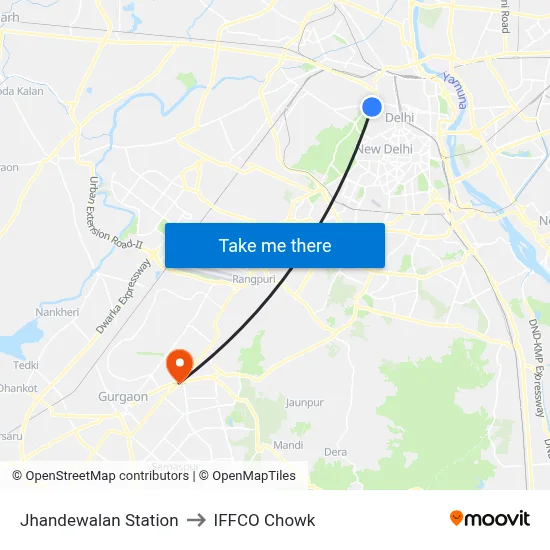 Jhandewalan Station to IFFCO Chowk map