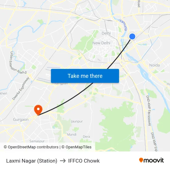 Laxmi Nagar (Station) to IFFCO Chowk map