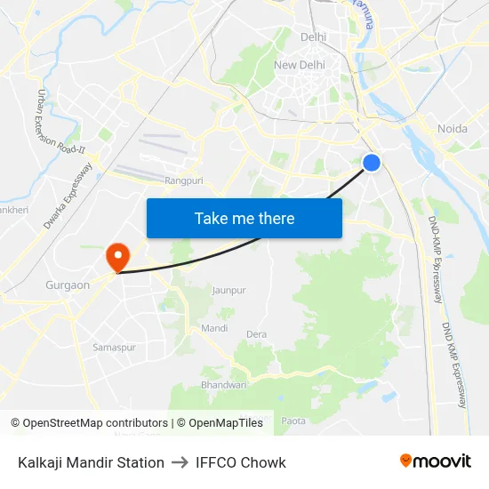 Kalkaji Mandir Station to IFFCO Chowk map