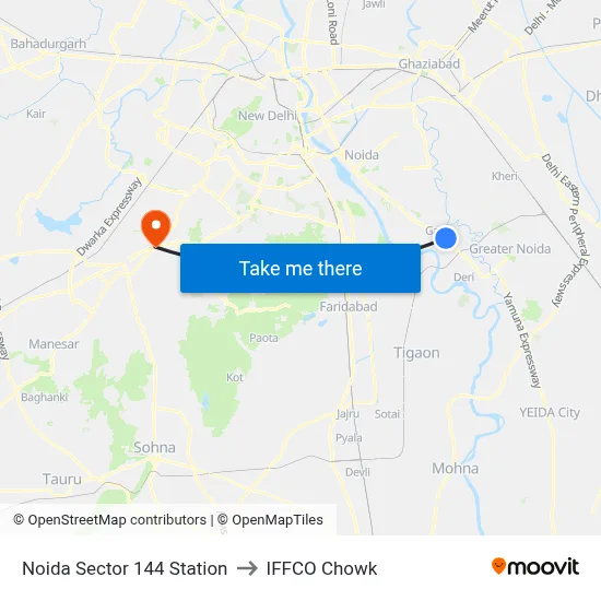 Noida Sector 144 Station to IFFCO Chowk map