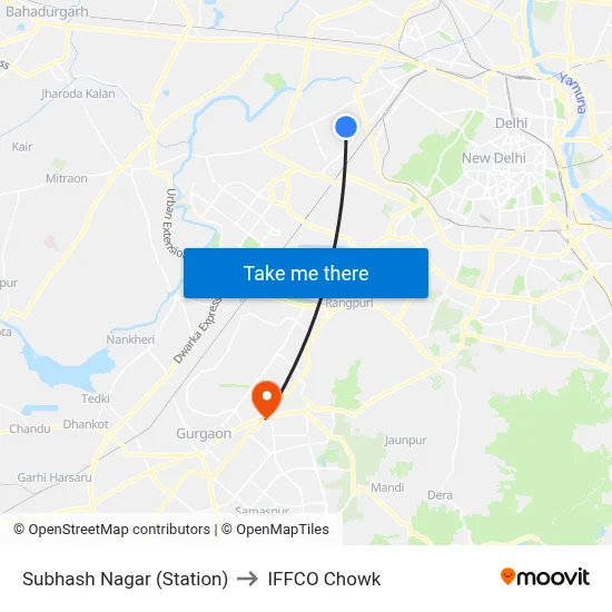 Subhash Nagar (Station) to IFFCO Chowk map