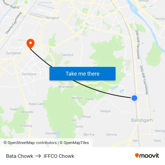 Bata Chowk to IFFCO Chowk map