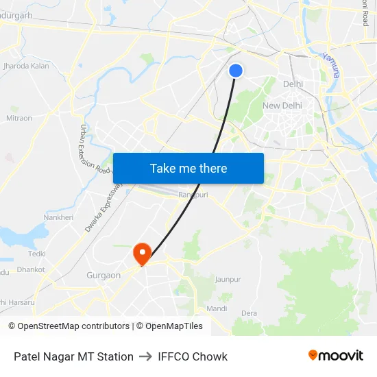 Patel Nagar MT Station to IFFCO Chowk map