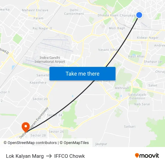 Lok Kalyan Marg to IFFCO Chowk map