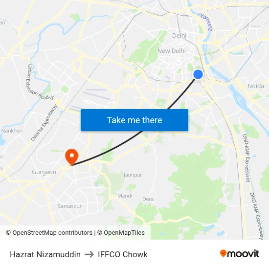 Hazrat Nizamuddin to IFFCO Chowk map