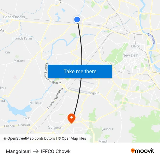 Mangolpuri to IFFCO Chowk map