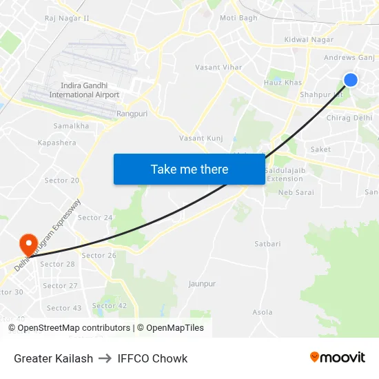 Greater Kailash to IFFCO Chowk map