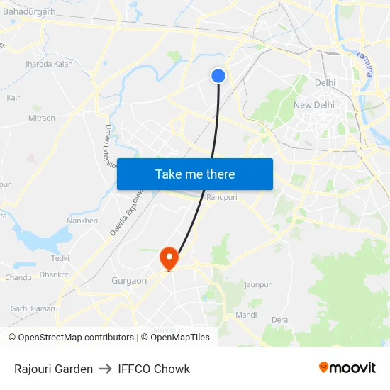 Rajouri Garden to IFFCO Chowk map