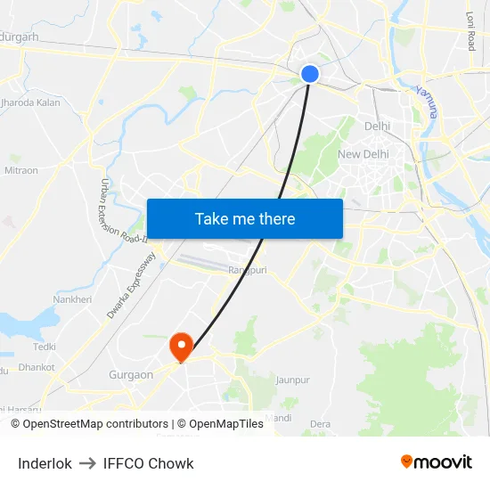 Inderlok to IFFCO Chowk map