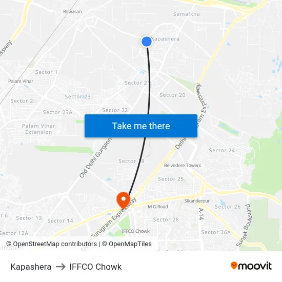 Kapashera to IFFCO Chowk map