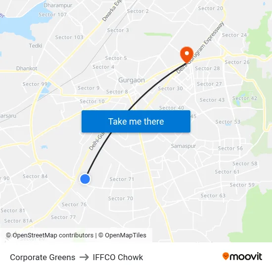 Corporate Greens to IFFCO Chowk map