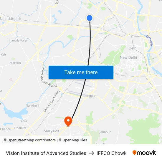 Vision Institute of Advanced Studies to IFFCO Chowk map