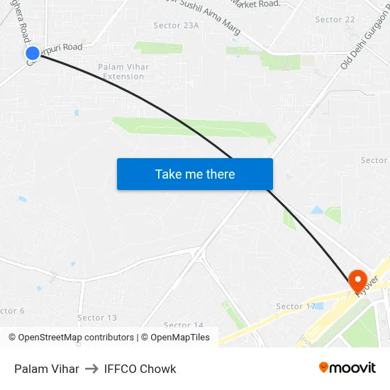 Palam Vihar to IFFCO Chowk map