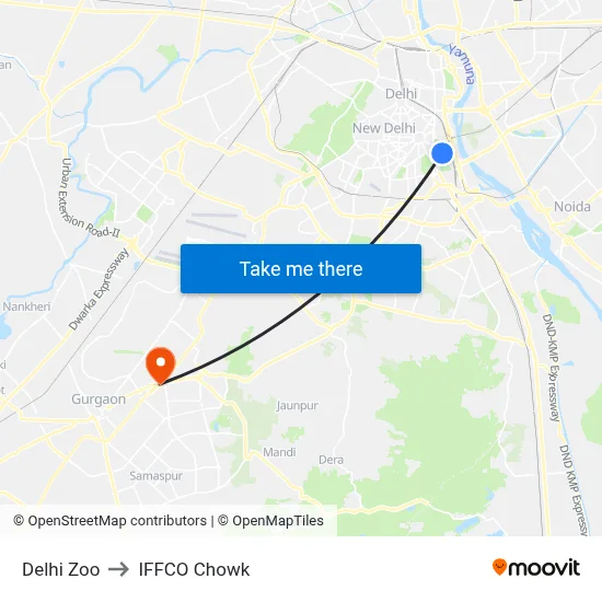 Delhi Zoo to IFFCO Chowk map