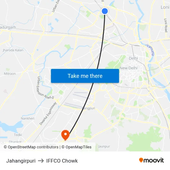 Jahangirpuri to IFFCO Chowk map
