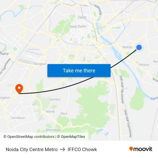 Noida City Centre Metro to IFFCO Chowk map