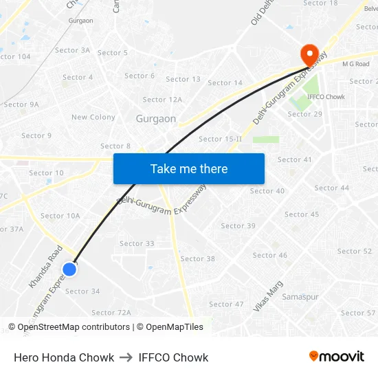 Hero Honda Chowk to IFFCO Chowk map