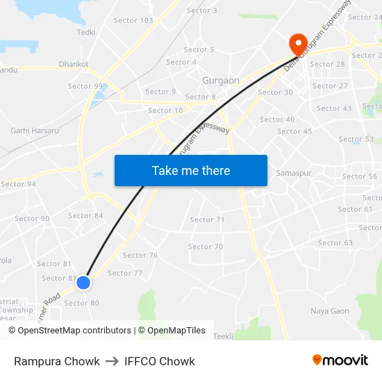 Rampura Chowk to IFFCO Chowk map