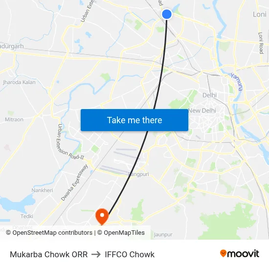 Mukarba Chowk ORR to IFFCO Chowk map