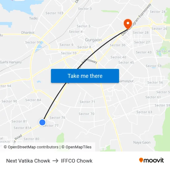 Next Vatika Chowk to IFFCO Chowk map