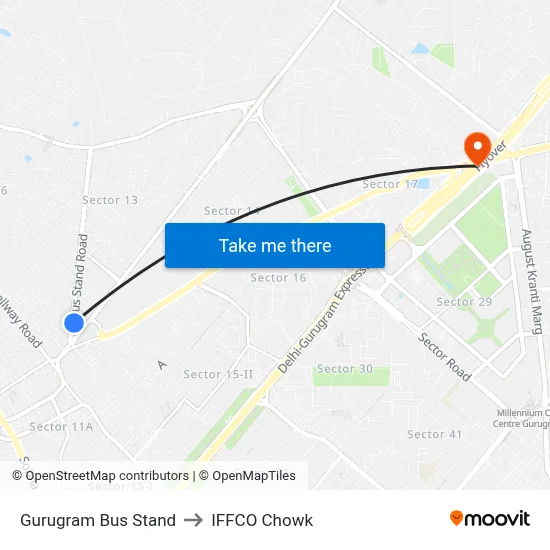 Gurugram Bus Stand to IFFCO Chowk map