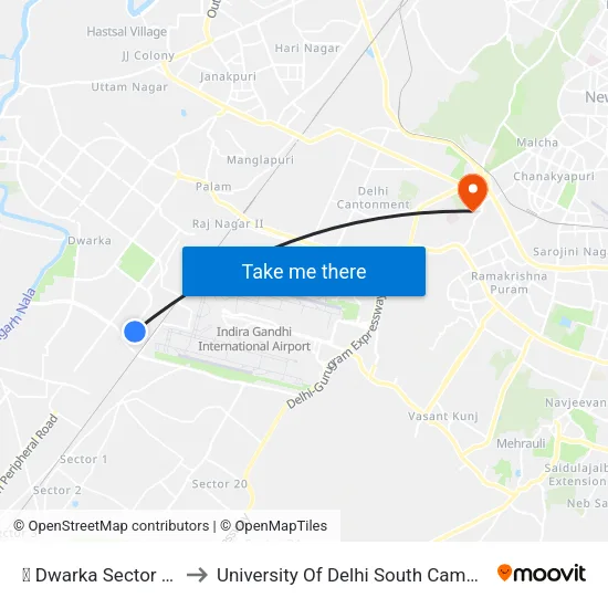 ✈ Dwarka Sector 21 to University Of Delhi South Campus map