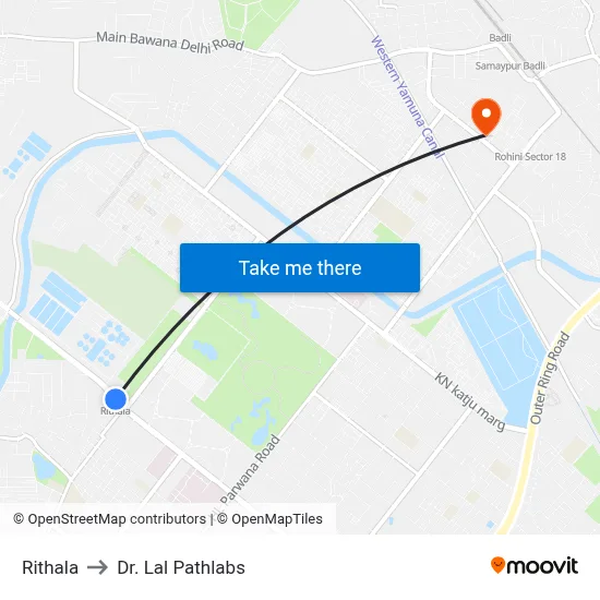 Rithala to Dr. Lal Pathlabs map