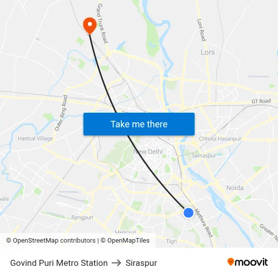 Govind Puri Metro Station to Siraspur map