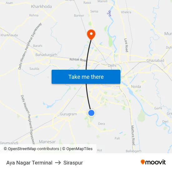 Aya Nagar Terminal to Siraspur map