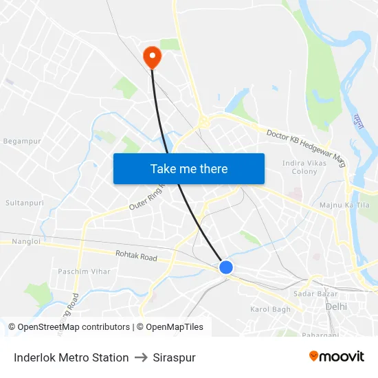 Inderlok Metro Station to Siraspur map