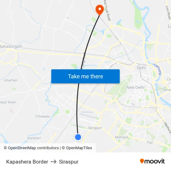 Kapashera Border to Siraspur map