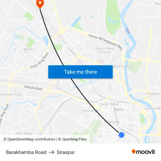 Barakhamba Road to Siraspur map