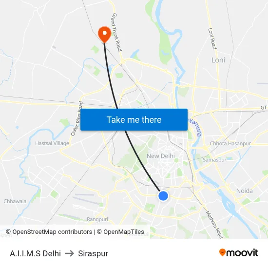 A.I.I.M.S Delhi to Siraspur map