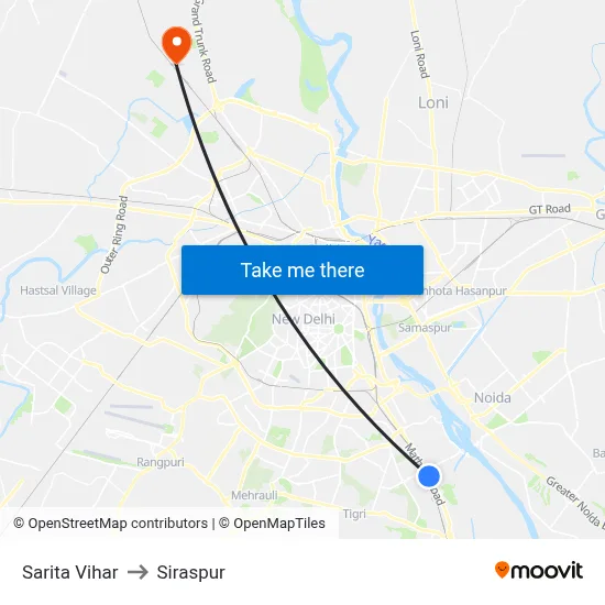 Sarita Vihar to Siraspur map