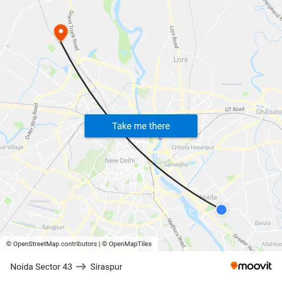 Noida Sector 43 to Siraspur map
